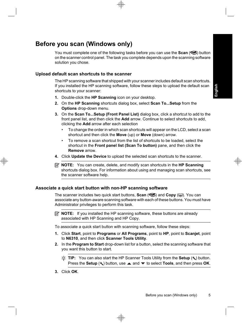 Before you scan (windows only) | HP Scanjet N6310 User Manual | Page 9 / 128