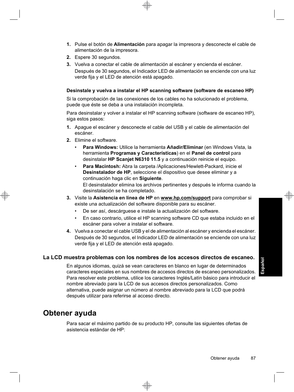 Obtener ayuda | HP Scanjet N6310 User Manual | Page 91 / 128