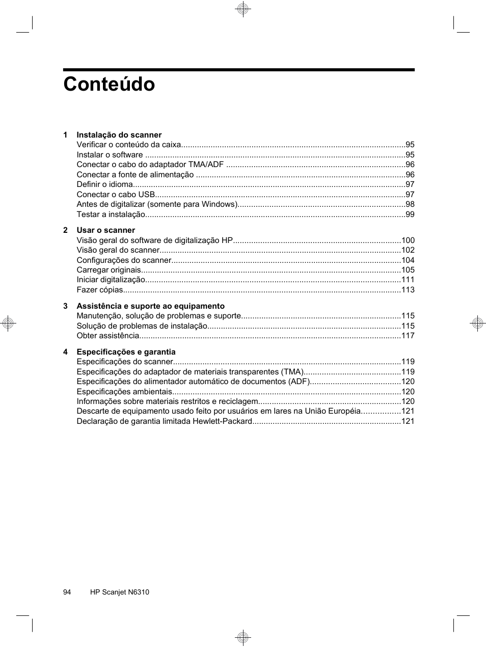 Conteúdo | HP Scanjet N6310 User Manual | Page 98 / 128