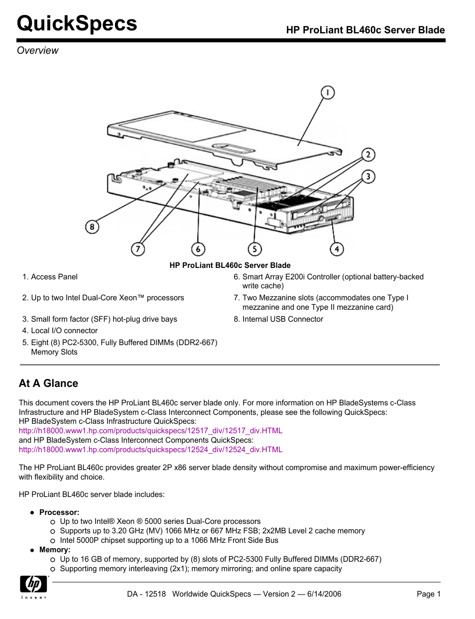 HP ProLiant BL460c User Manual | 30 pages