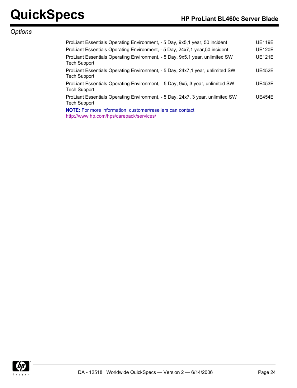 Quickspecs | HP ProLiant BL460c User Manual | Page 24 / 30