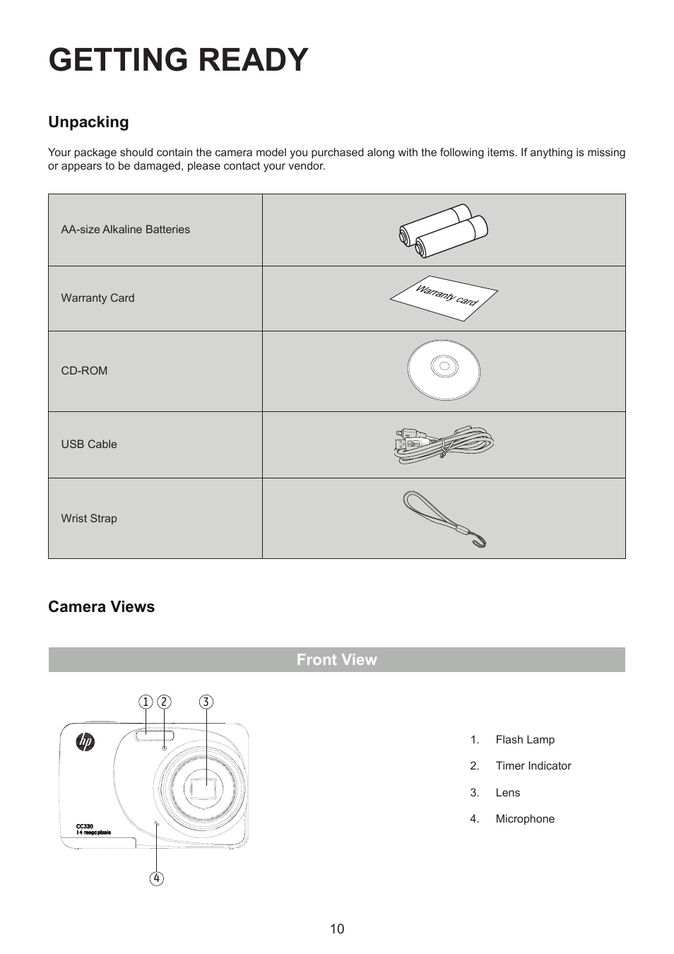 Getting ready | HP CC330 User Manual | Page 12 / 47