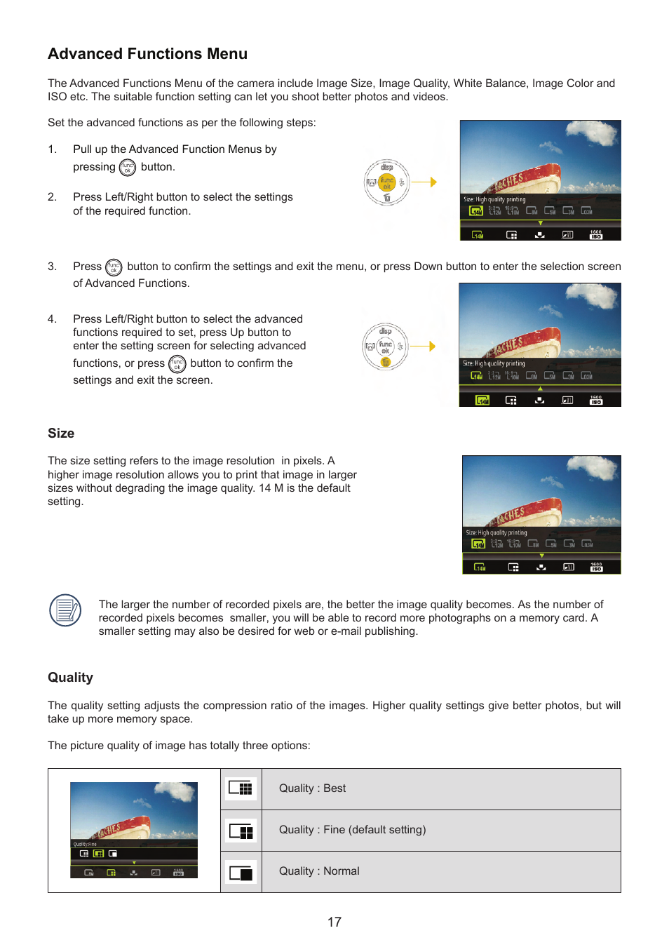 Advanced functions menu | HP CC330 User Manual | Page 19 / 47