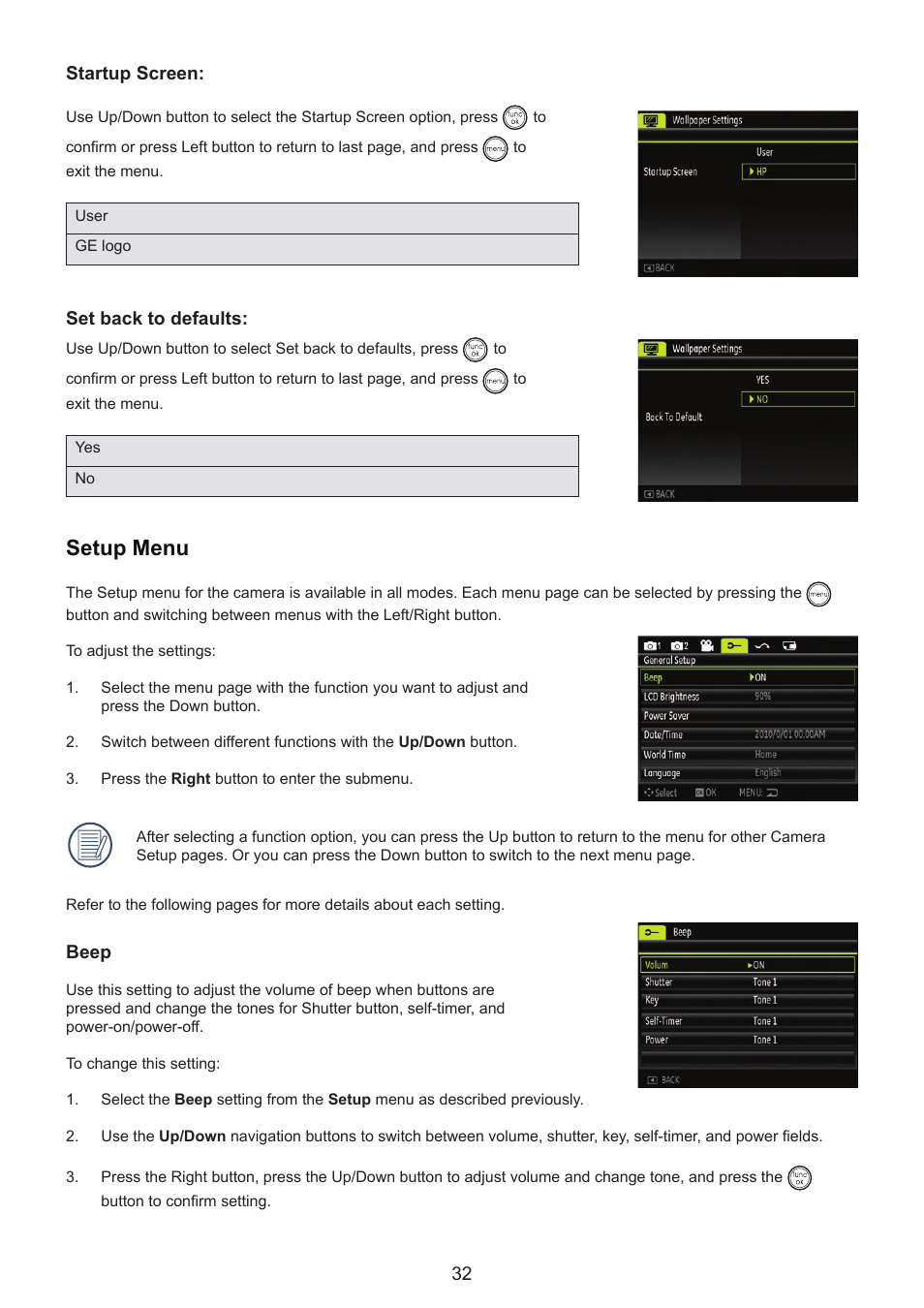 Setup menu | HP CC330 User Manual | Page 34 / 47