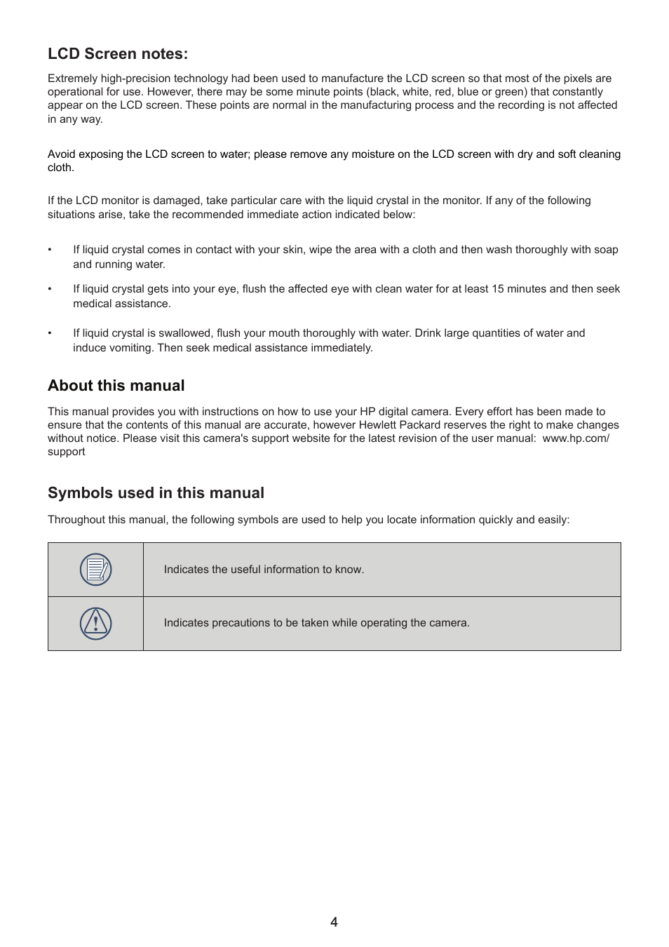 About this manual, Symbols used in this manual | HP CC330 User Manual | Page 6 / 47