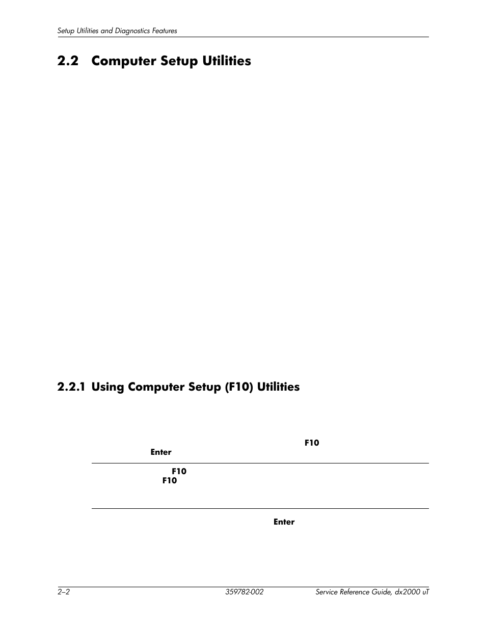 2 computer setup utilities, 1 using computer setup (f10) utilities, 2 computer setup utilities –2 | 1 using computer setup (f10) utilities –2 | HP DX2000 User Manual | Page 12 / 106
