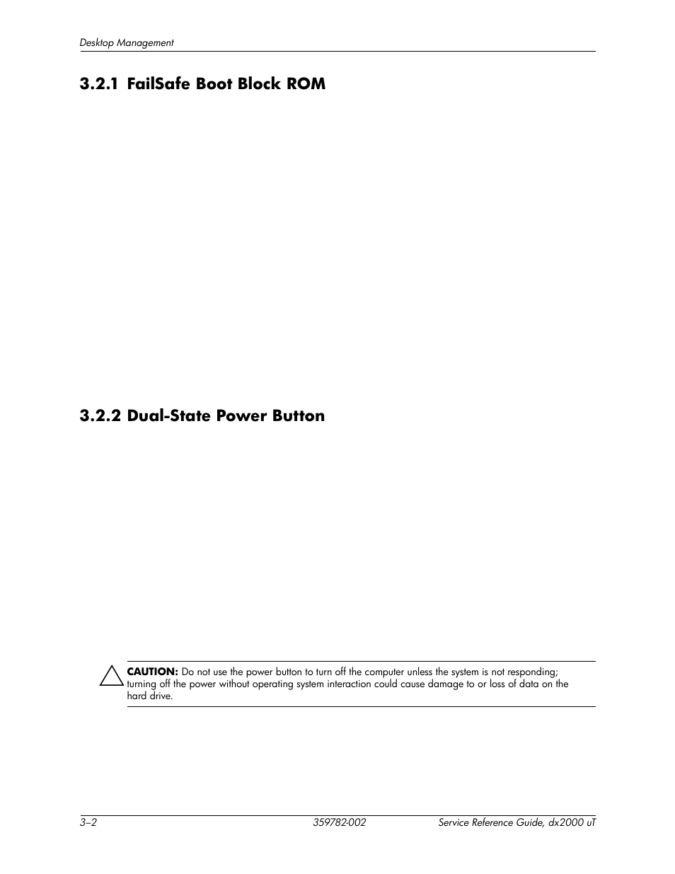 1 failsafe boot block rom, 2 dual-state power button | HP DX2000 User Manual | Page 20 / 106