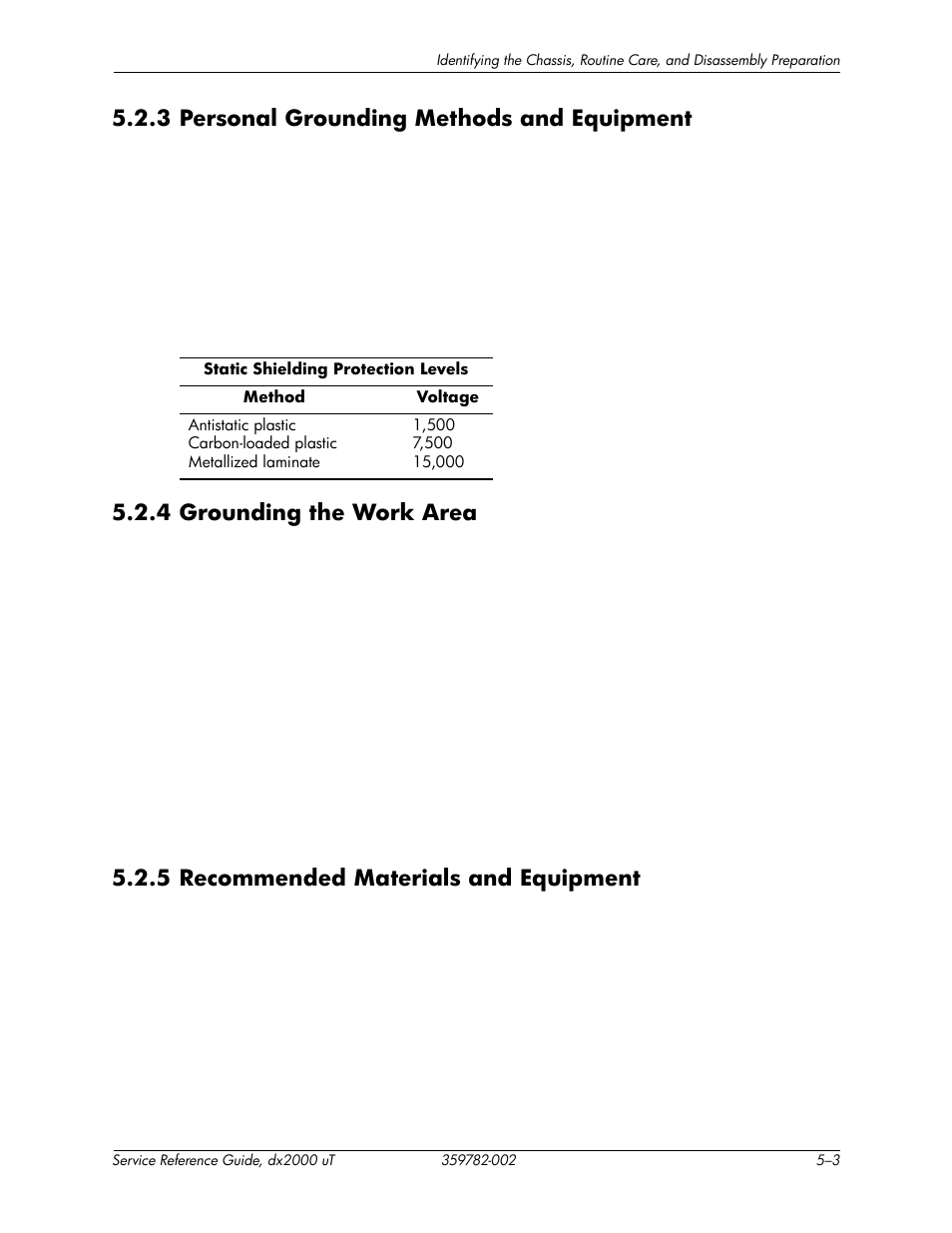 3 personal grounding methods and equipment, 4 grounding the work area, 5 recommended materials and equipment | HP DX2000 User Manual | Page 37 / 106