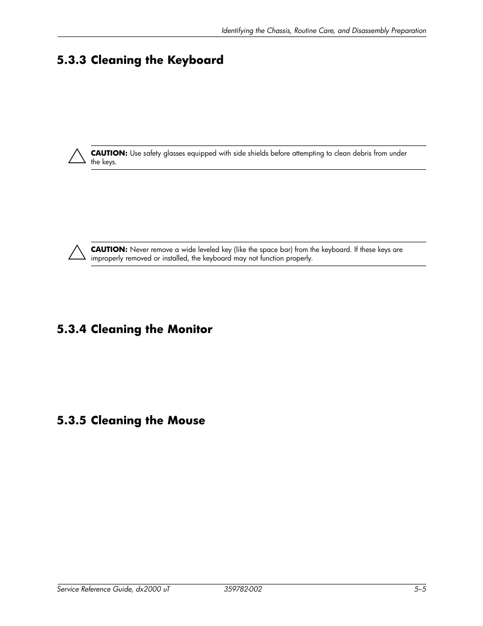 3 cleaning the keyboard, 4 cleaning the monitor, 5 cleaning the mouse | HP DX2000 User Manual | Page 39 / 106