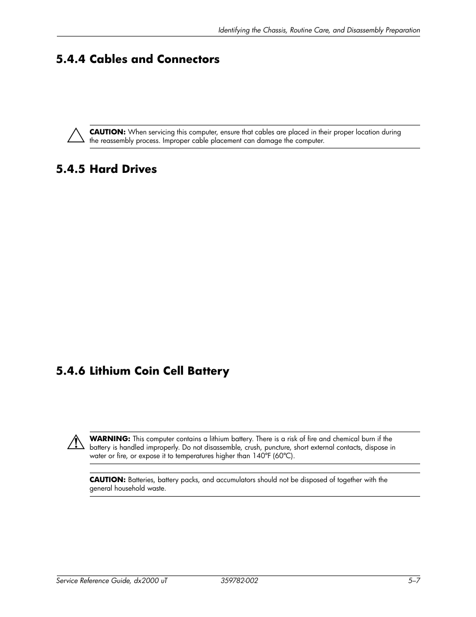 4 cables and connectors, 5 hard drives, 6 lithium coin cell battery | HP DX2000 User Manual | Page 41 / 106