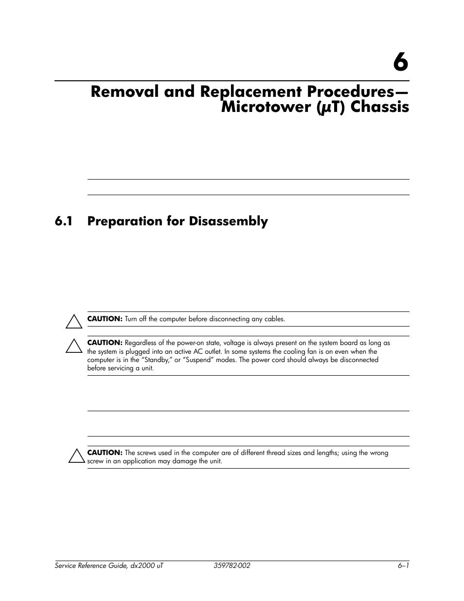 1 preparation for disassembly, 1 preparation for disassembly –1 | HP DX2000 User Manual | Page 43 / 106