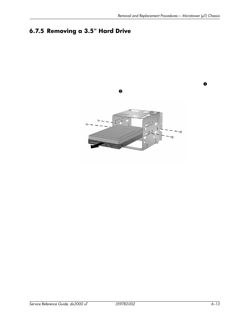 5 removing a 3.5" hard drive, 5 removing a 3.5" hard drive –13 | HP DX2000 User Manual | Page 55 / 106