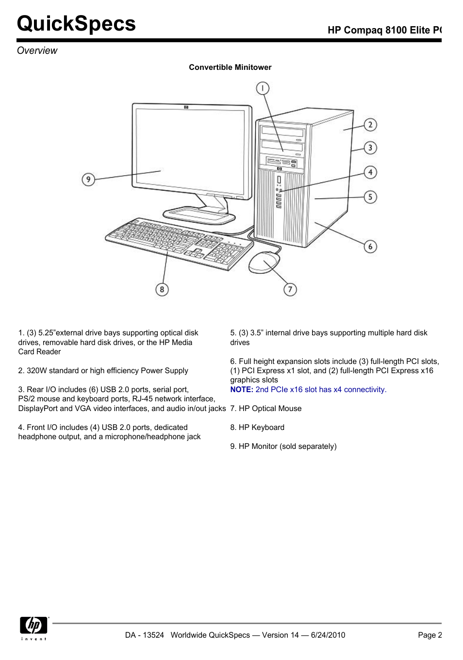 Quickspecs | HP ELITE 8100 User Manual | Page 2 / 54