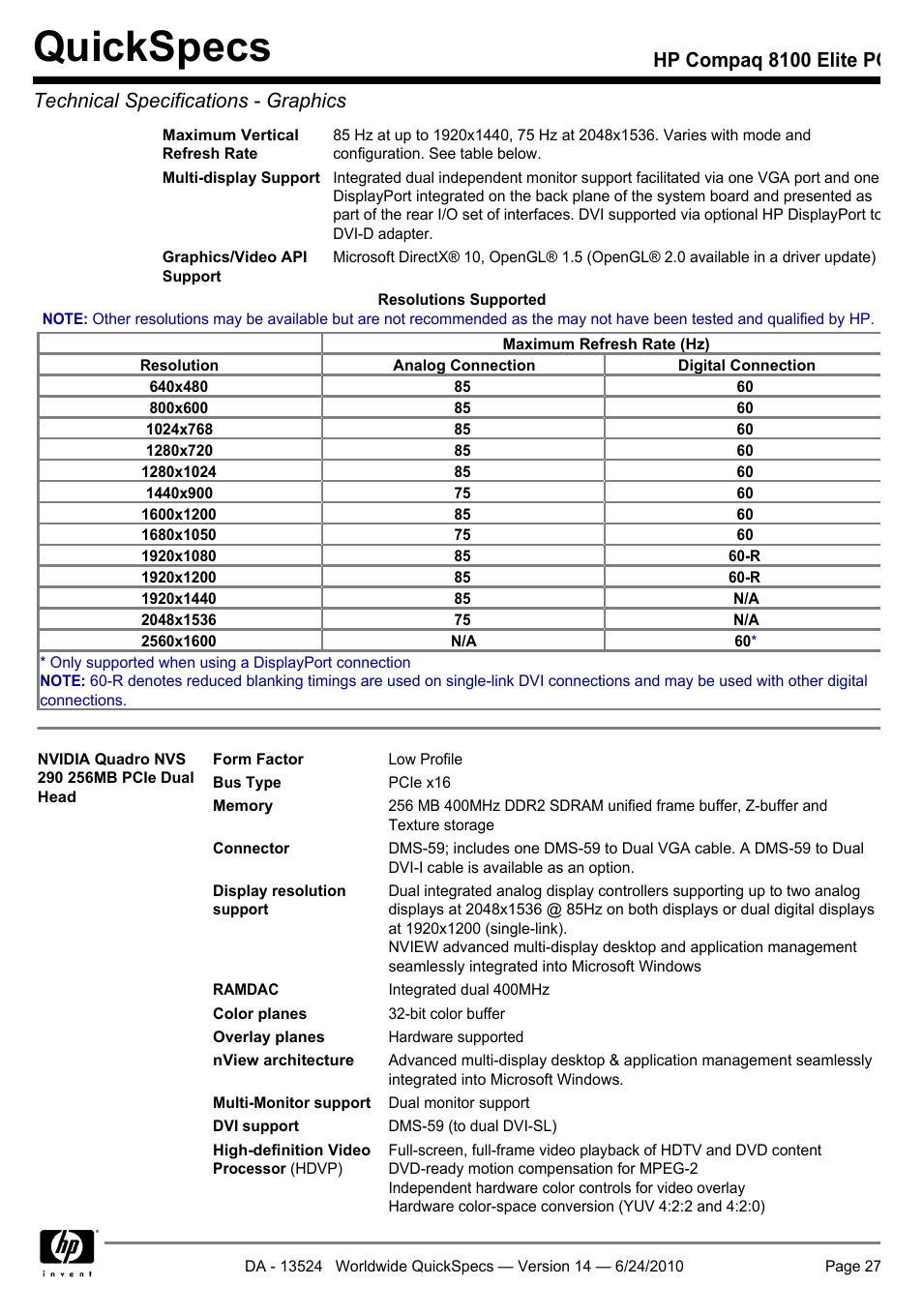 Quickspecs | HP ELITE 8100 User Manual | Page 27 / 54