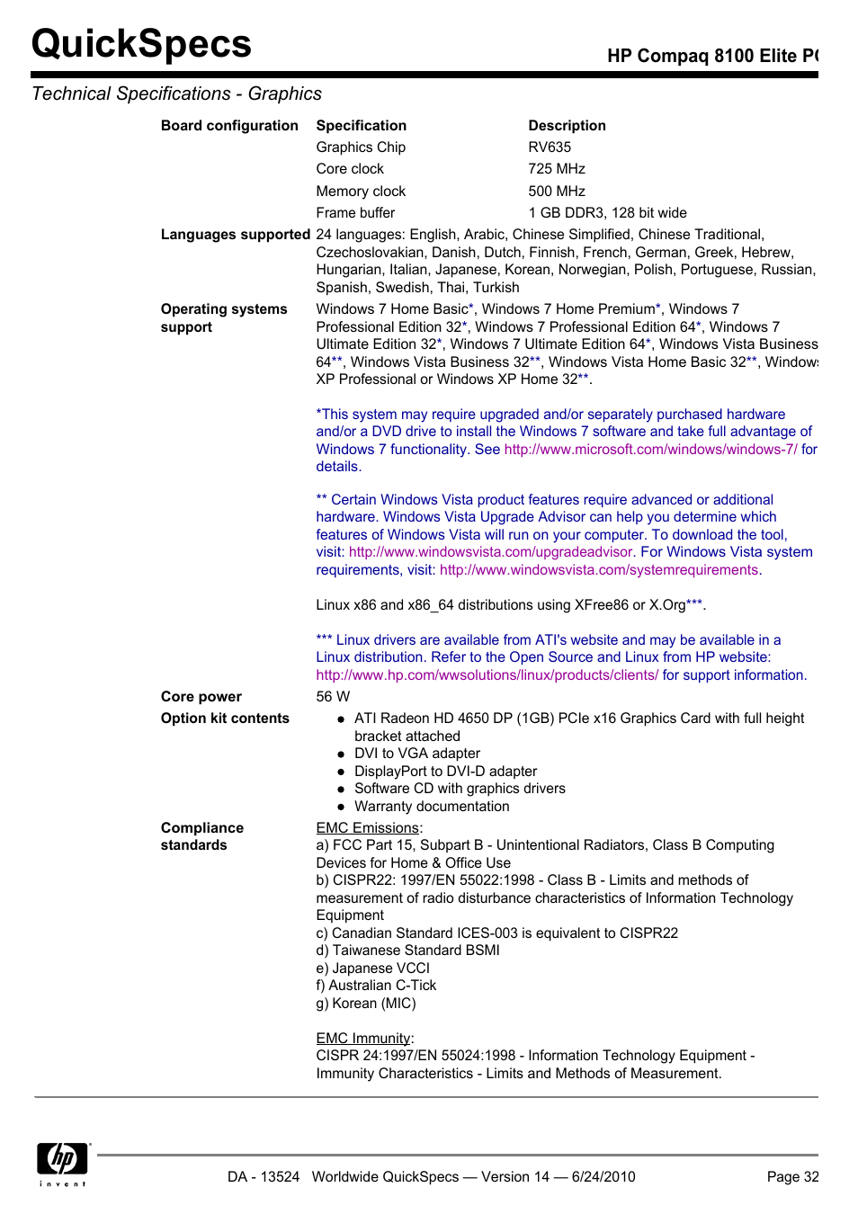 Quickspecs | HP ELITE 8100 User Manual | Page 32 / 54