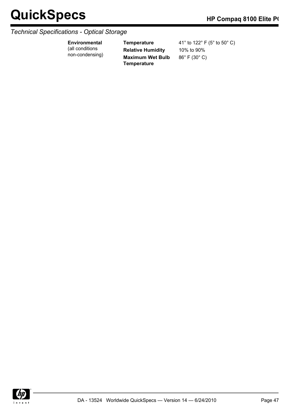 Quickspecs | HP ELITE 8100 User Manual | Page 47 / 54