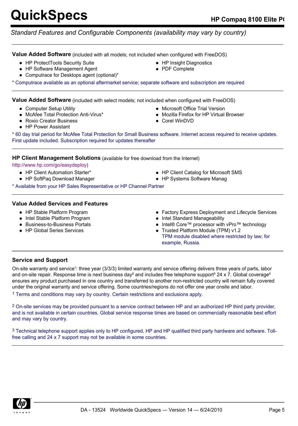 Quickspecs | HP ELITE 8100 User Manual | Page 5 / 54