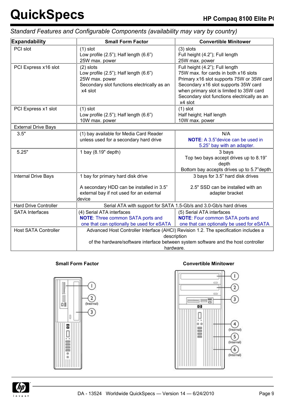 Quickspecs | HP ELITE 8100 User Manual | Page 9 / 54