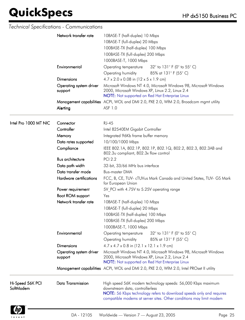 Quickspecs, Hp dx5150 business pc | HP dx5150 User Manual | Page 25 / 42