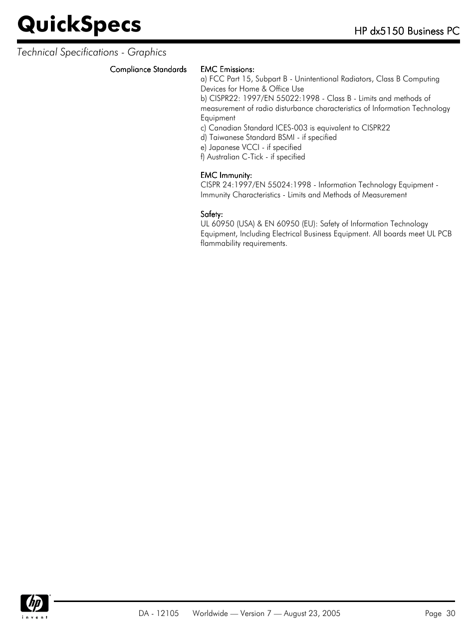 Quickspecs | HP dx5150 User Manual | Page 30 / 42