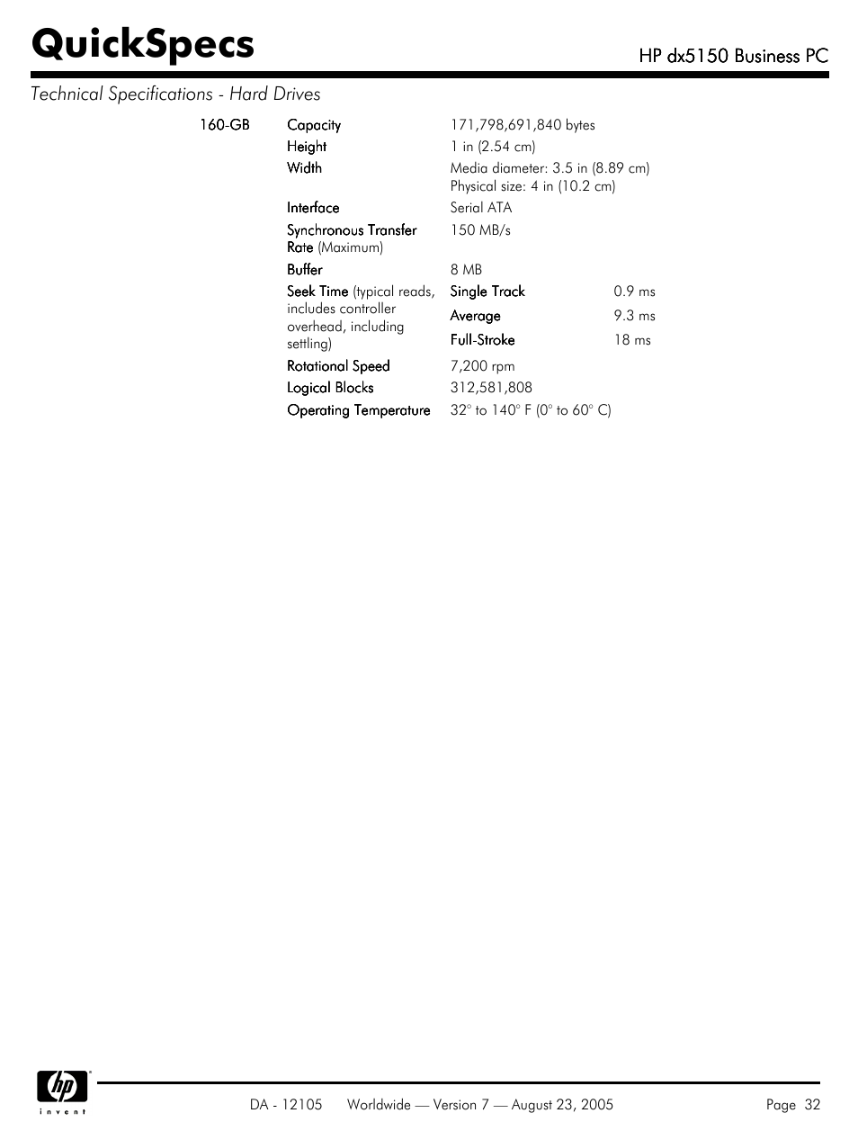 Quickspecs, Hp dx5150 business pc | HP dx5150 User Manual | Page 32 / 42