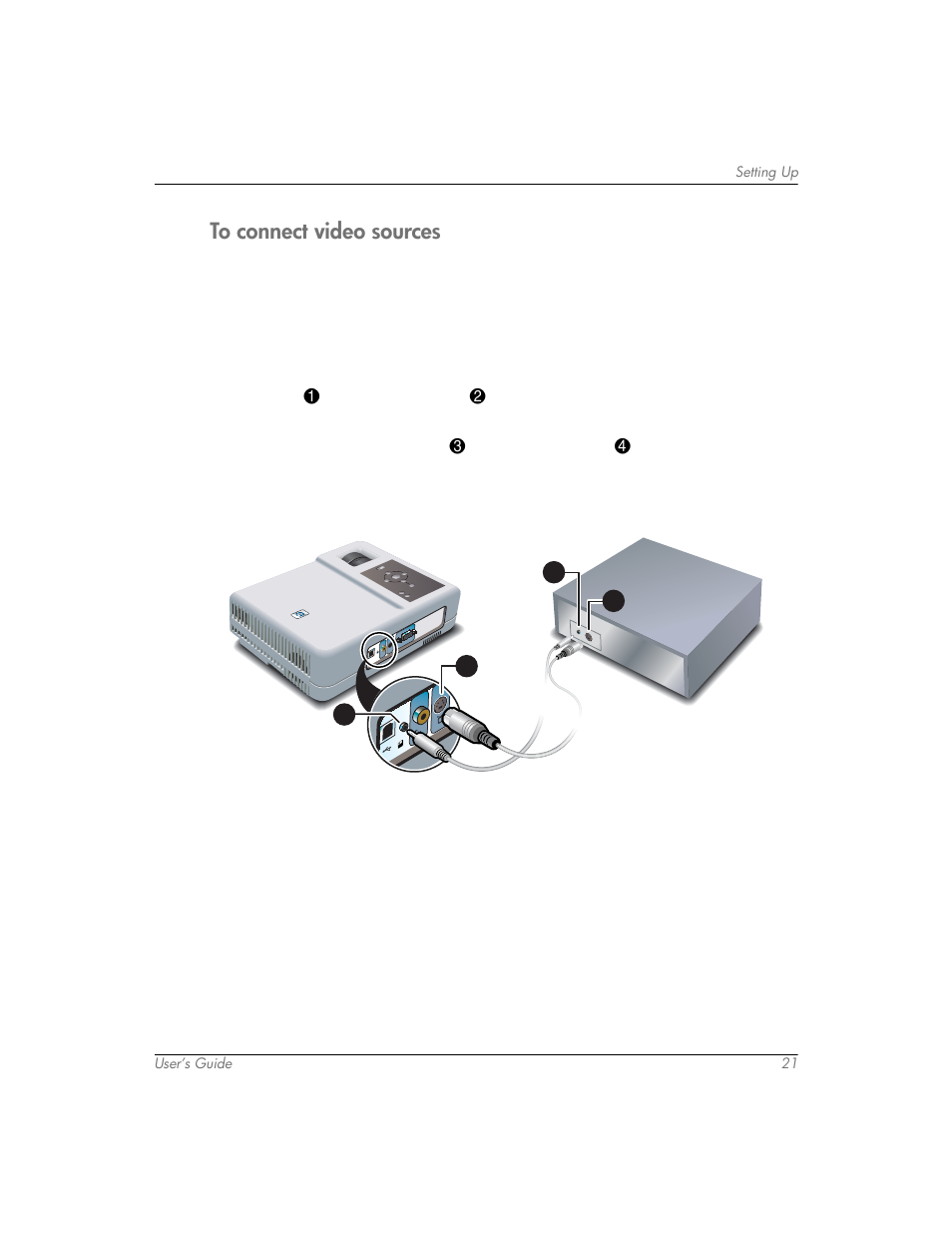 To connect video sources | HP mp3320 User Manual | Page 21 / 80