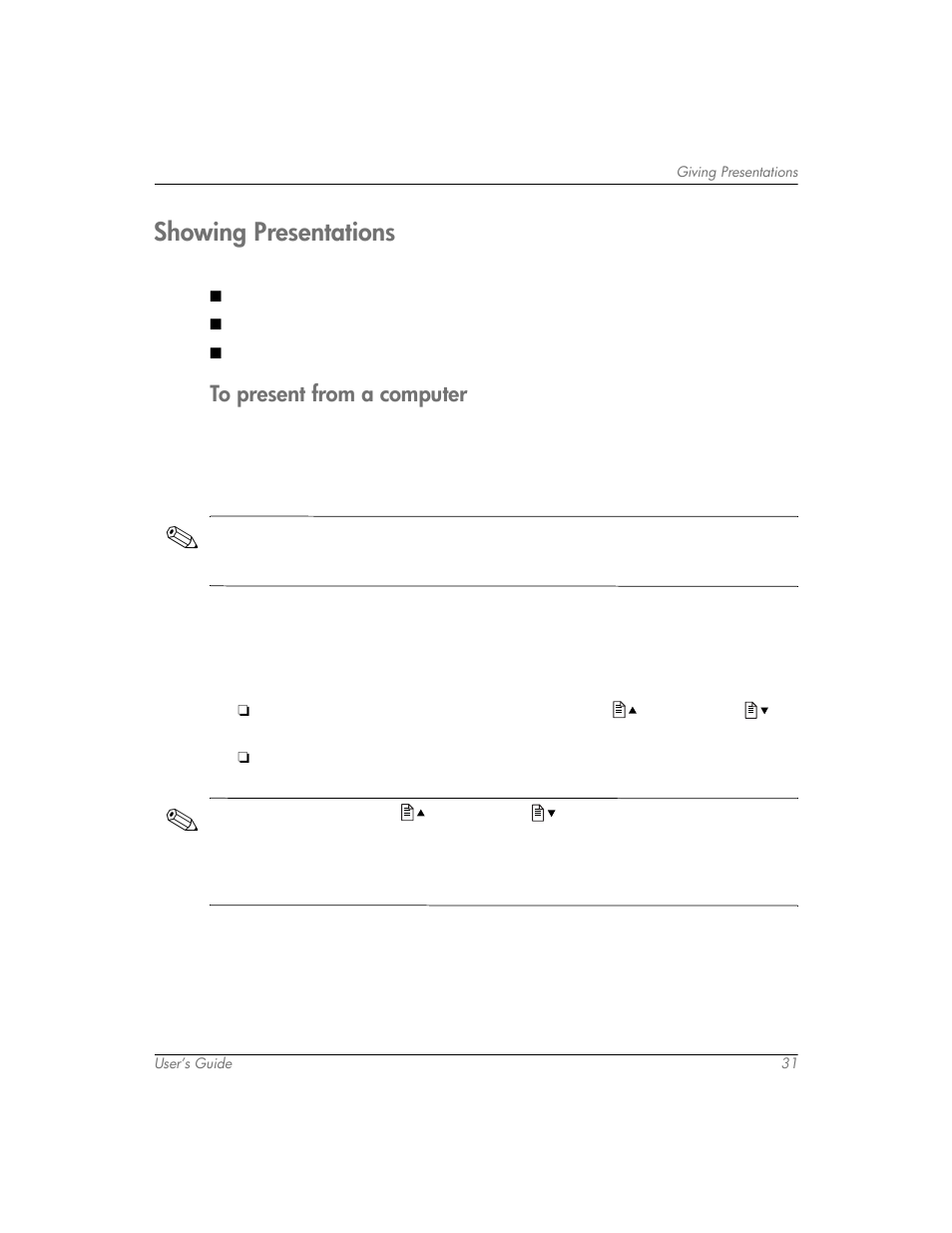 Showing presentations, To present from a computer | HP mp3320 User Manual | Page 31 / 80
