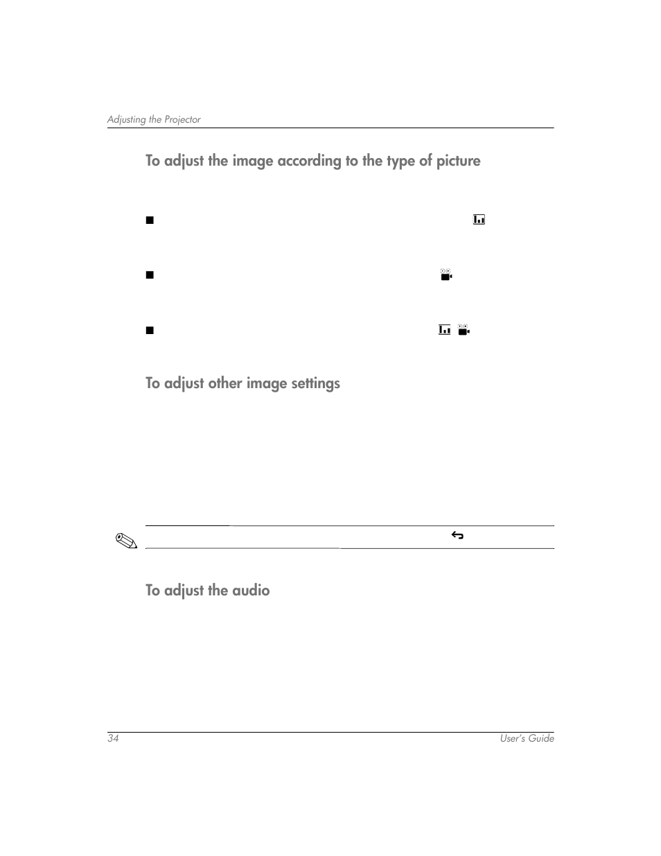 To adjust other image settings, To adjust the audio | HP mp3320 User Manual | Page 34 / 80