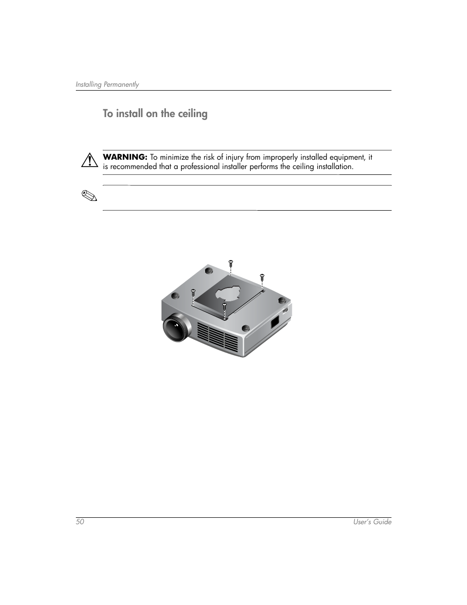 To install on the ceiling | HP mp3320 User Manual | Page 50 / 80