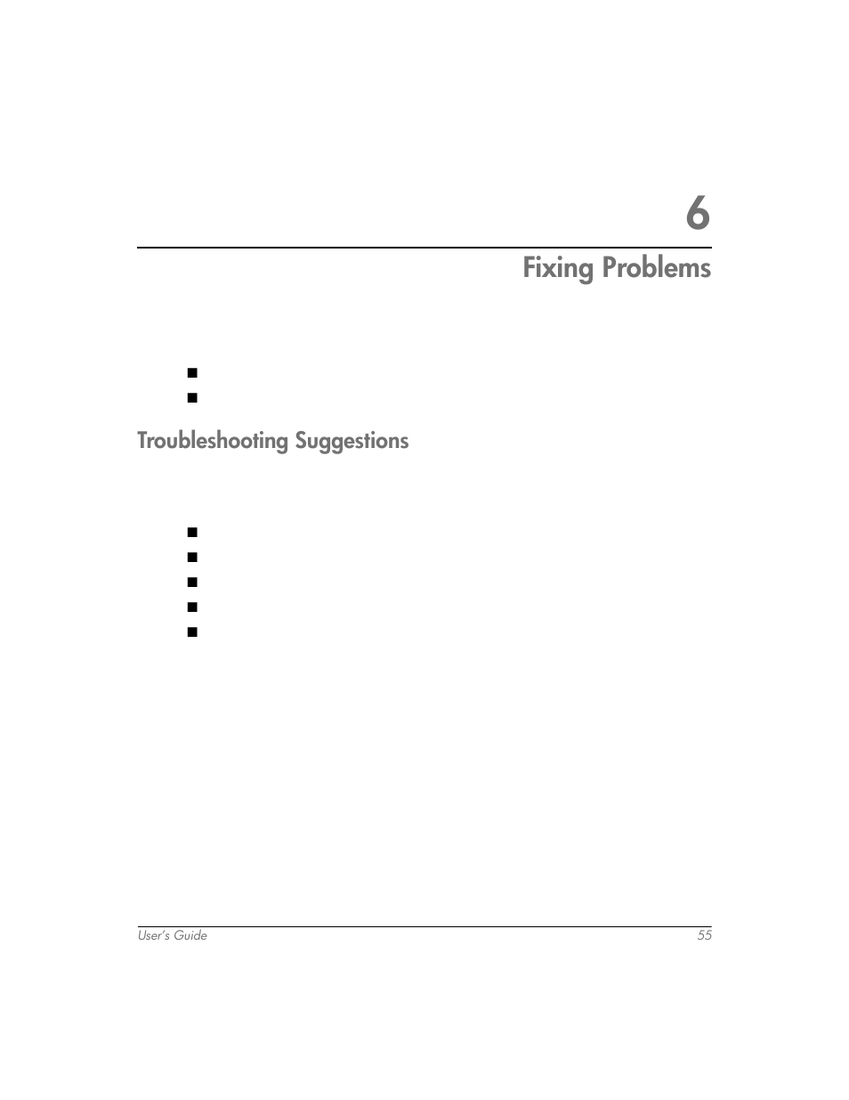Fixing problems, Troubleshooting suggestions, 6 fixing problems | HP mp3320 User Manual | Page 55 / 80
