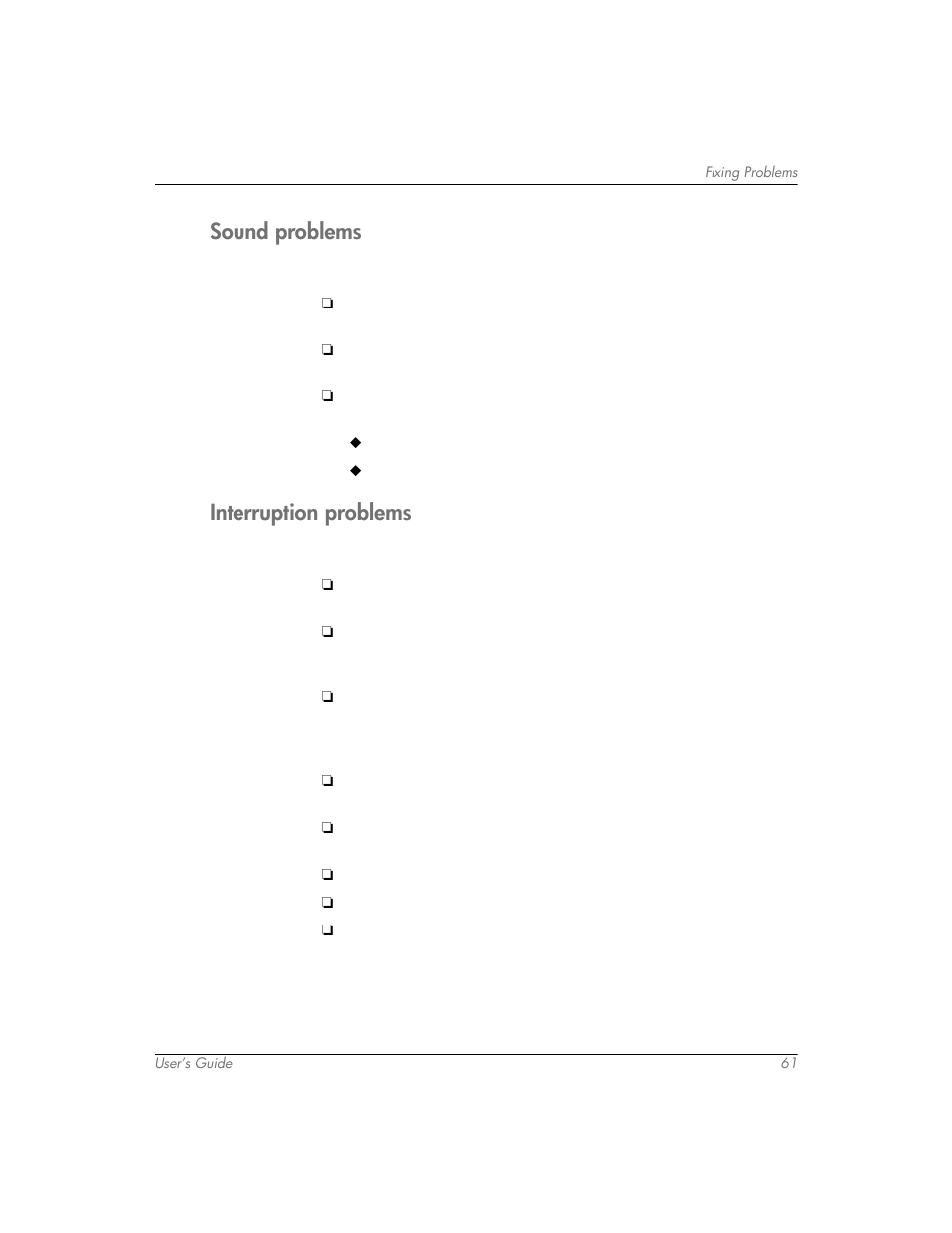 Sound problems, Interruption problems, Sound problems interruption problems | HP mp3320 User Manual | Page 61 / 80