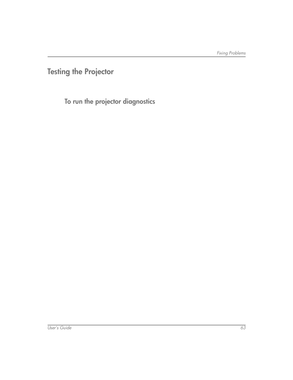 Testing the projector, To run the projector diagnostics | HP mp3320 User Manual | Page 63 / 80