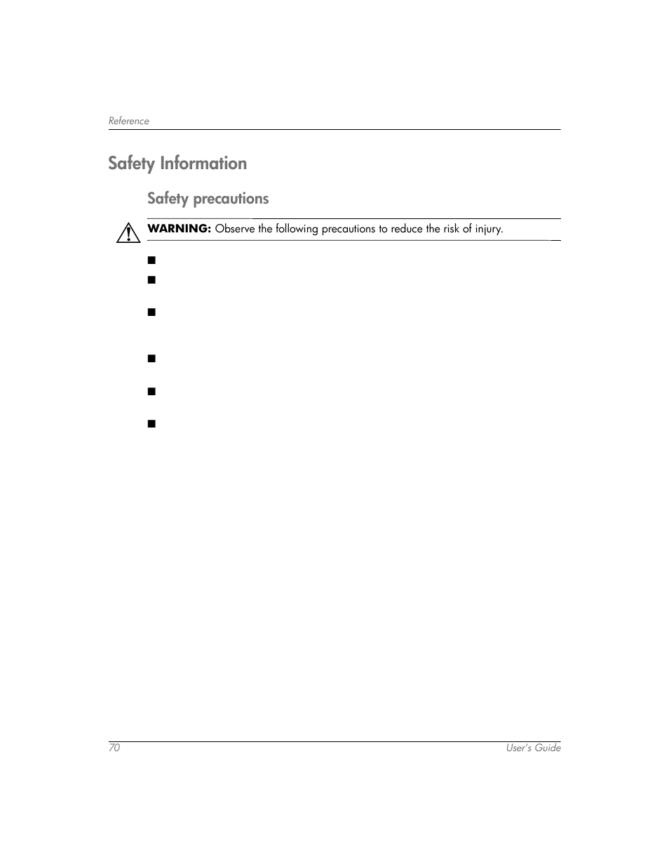 Safety information, Safety precautions | HP mp3320 User Manual | Page 70 / 80