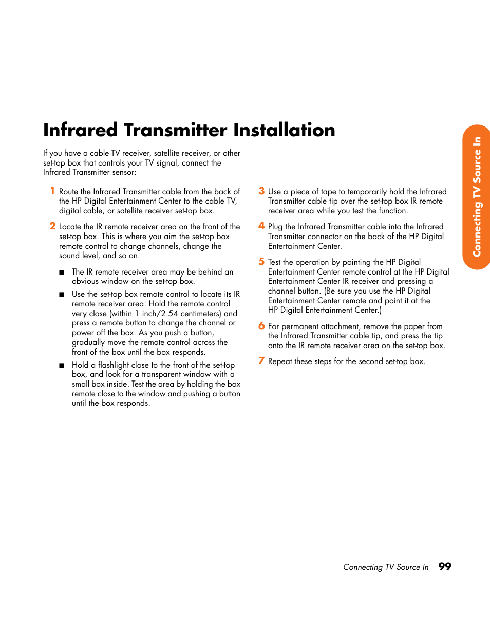 Infrared transmitter installation | HP Home Theater System User Manual | Page 105 / 194