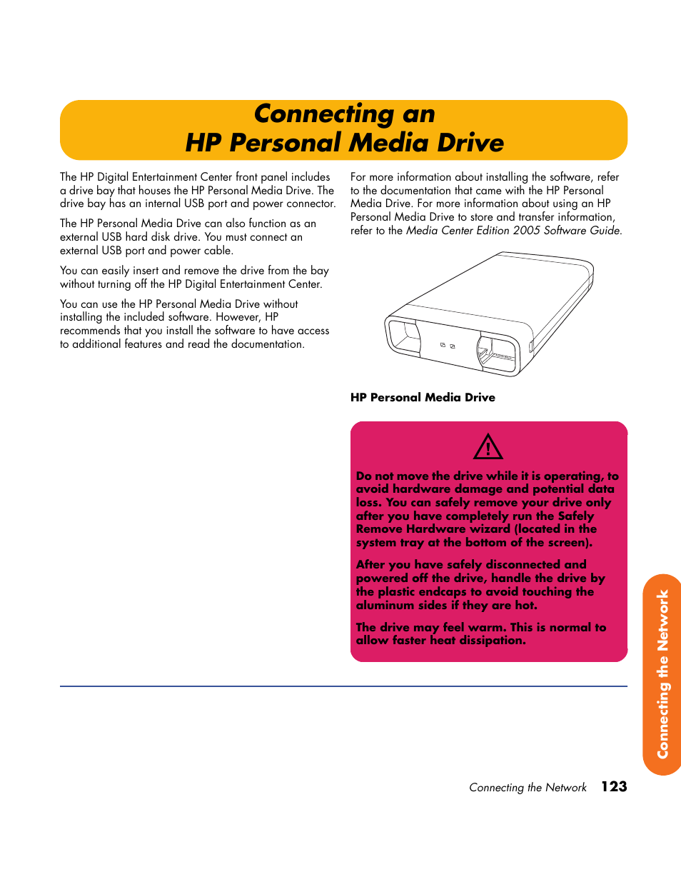 Connecting an hp personal media drive, Connecting an, Hp personal media drive | HP Home Theater System User Manual | Page 129 / 194