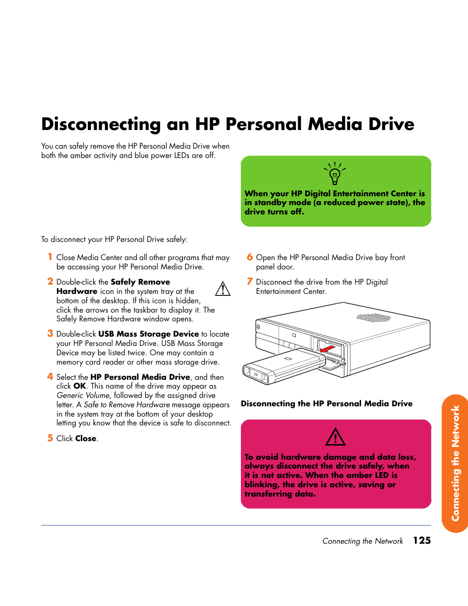 Disconnecting an hp personal media drive | HP Home Theater System User Manual | Page 131 / 194