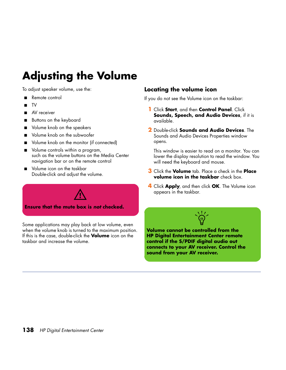 Adjusting the volume | HP Home Theater System User Manual | Page 144 / 194