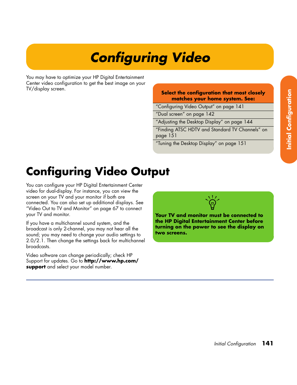 Configuring video, Configuring video output | HP Home Theater System User Manual | Page 147 / 194