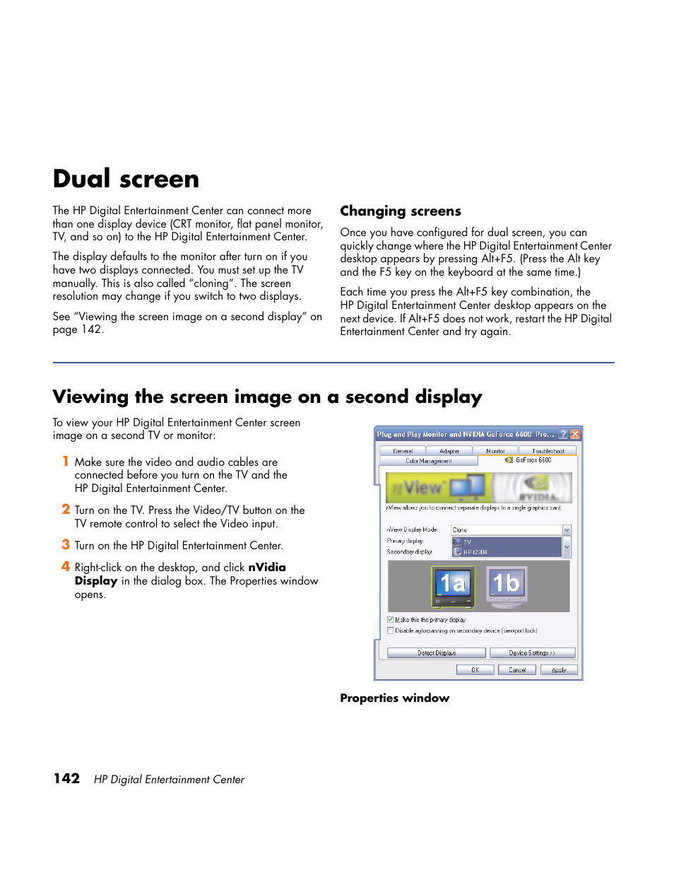 Dual screen, Viewing the screen image on a second display | HP Home Theater System User Manual | Page 148 / 194