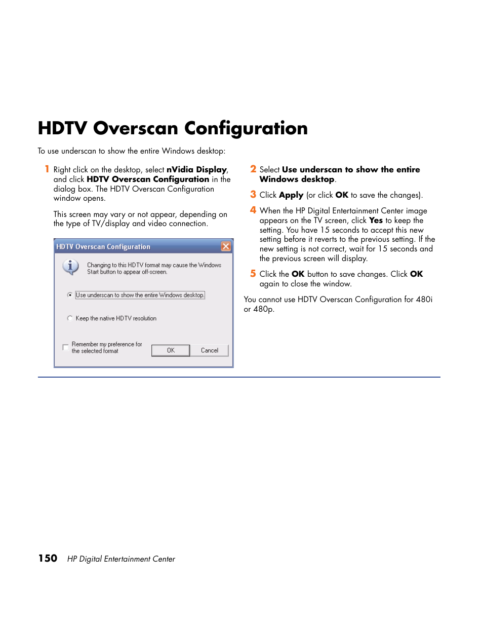 Hdtv overscan configuration | HP Home Theater System User Manual | Page 156 / 194