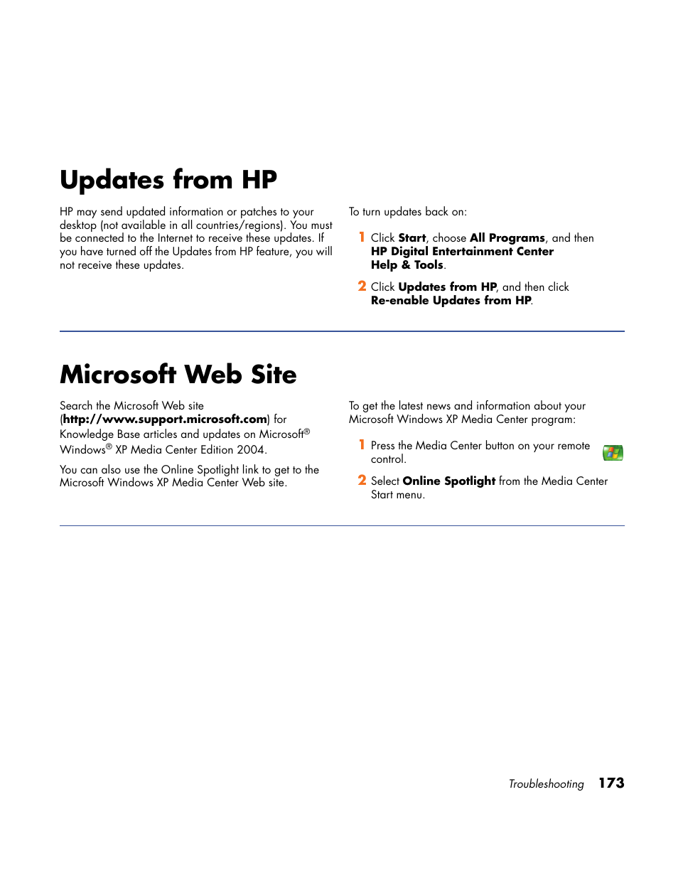 Updates from hp, Microsoft web site, Updates from hp microsoft web site | HP Home Theater System User Manual | Page 179 / 194