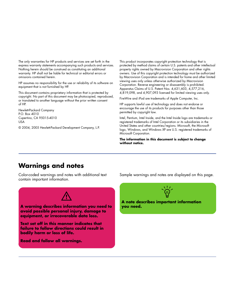 Warnings and notes | HP Home Theater System User Manual | Page 2 / 194