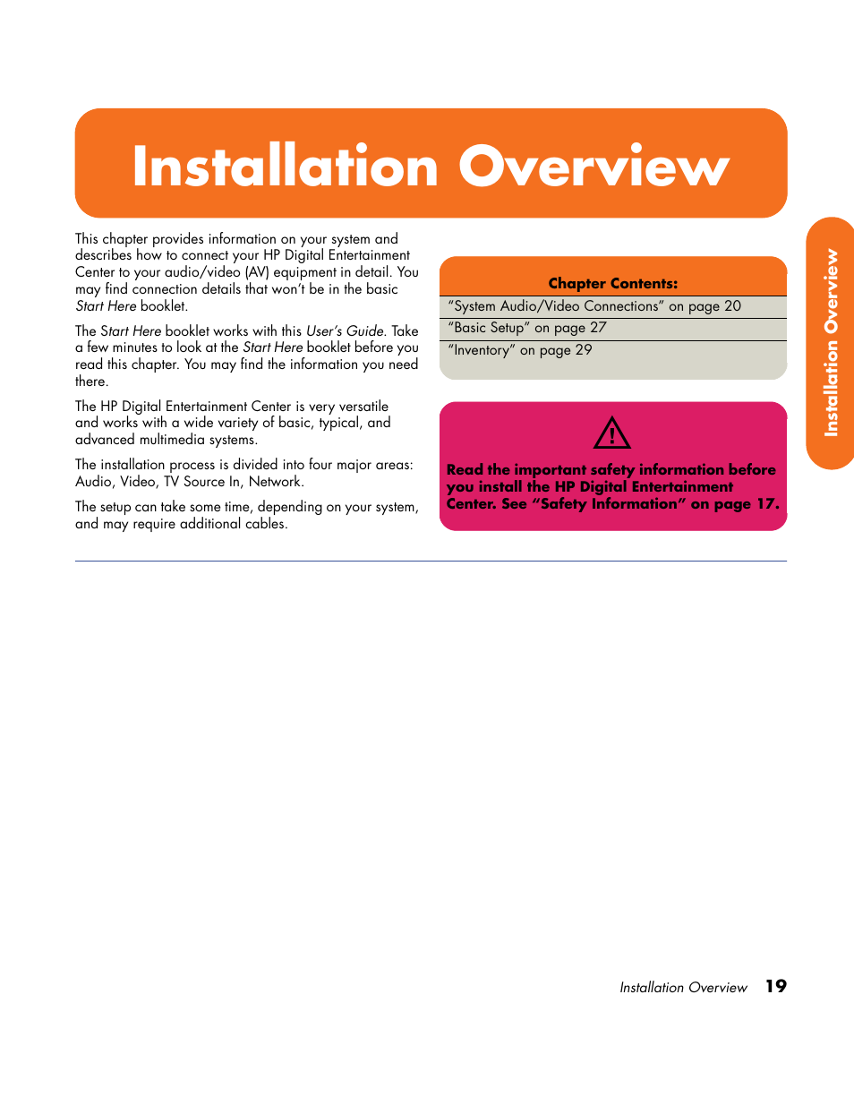 Installation overview | HP Home Theater System User Manual | Page 25 / 194