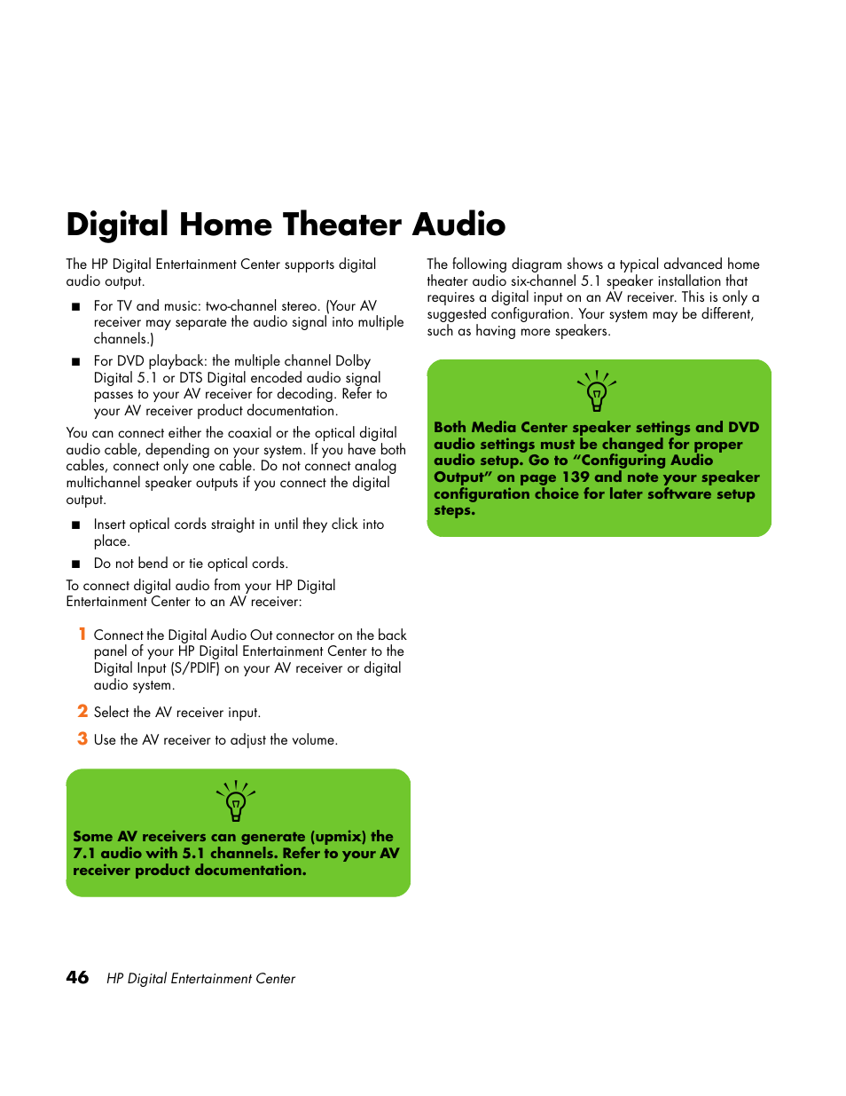 Digital home theater audio | HP Home Theater System User Manual | Page 52 / 194