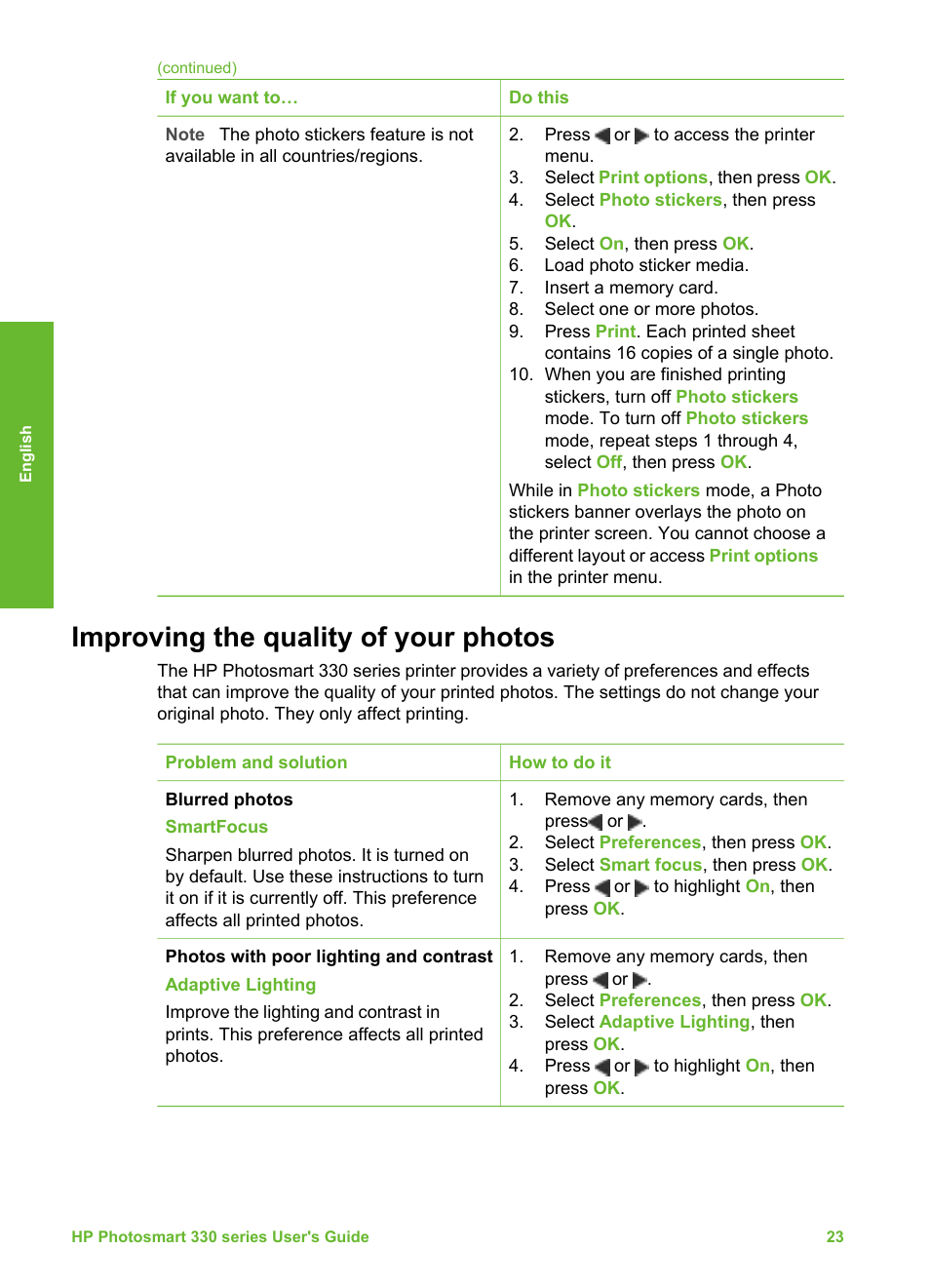 Improving the quality of your photos, Improving the quality of, Your photos | HP 330 Series User Manual | Page 26 / 61