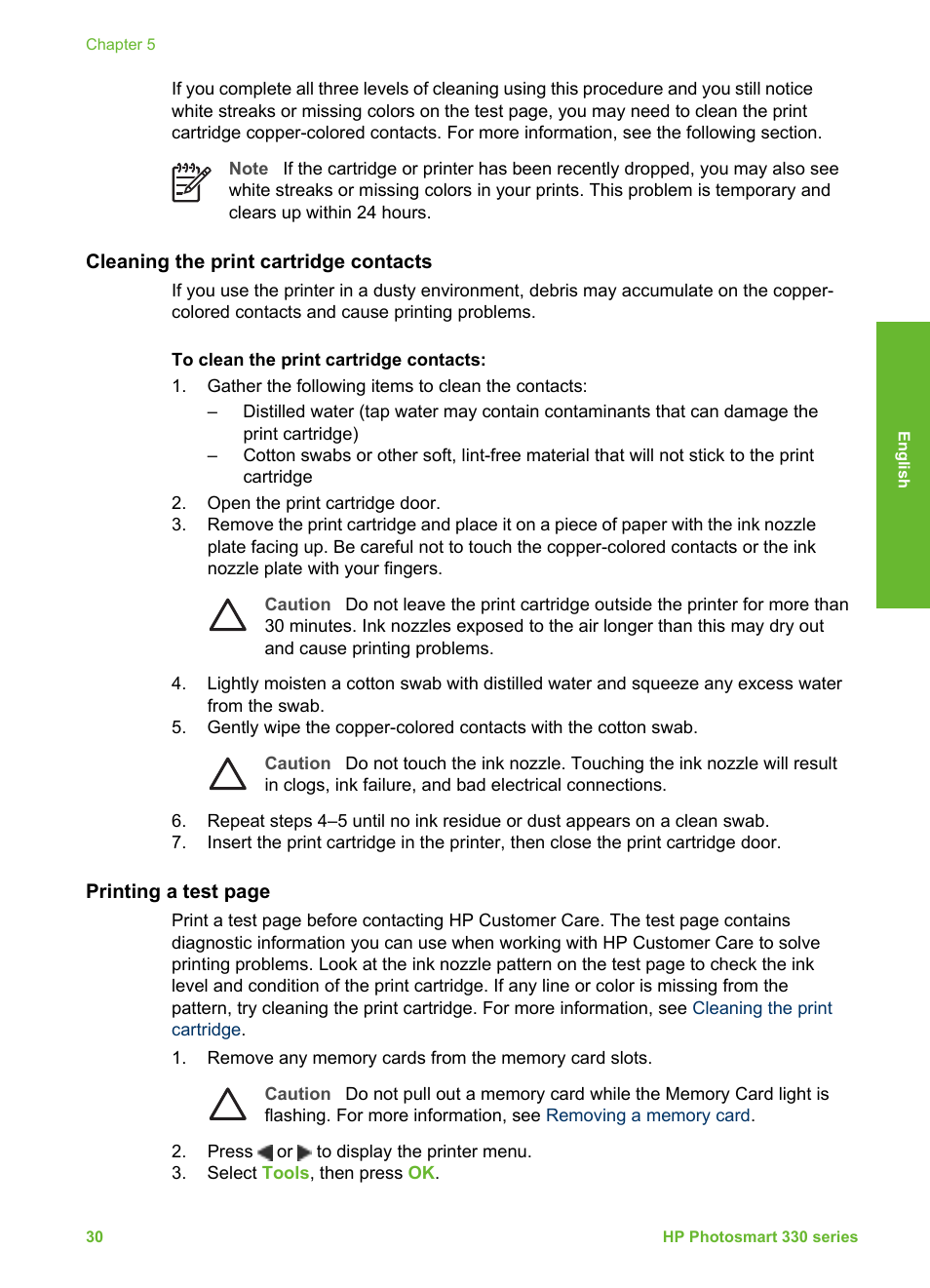 Cleaning the print cartridge contacts | HP 330 Series User Manual | Page 33 / 61