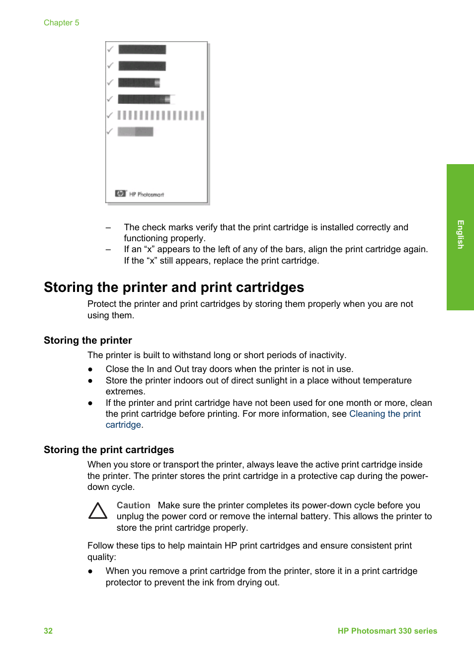 Storing the printer and print cartridges, Storing the printer, Storing the print cartridges | Storing the printer storing the print cartridges | HP 330 Series User Manual | Page 35 / 61