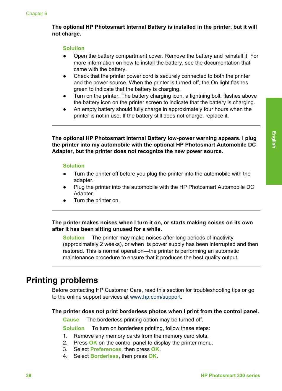 Printing problems | HP 330 Series User Manual | Page 41 / 61