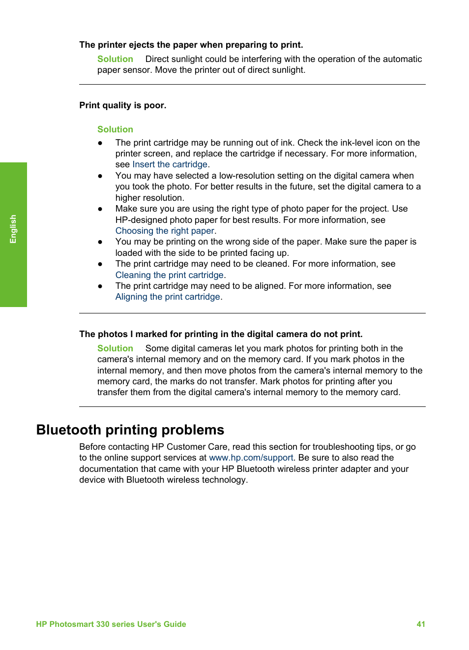 Bluetooth printing problems | HP 330 Series User Manual | Page 44 / 61