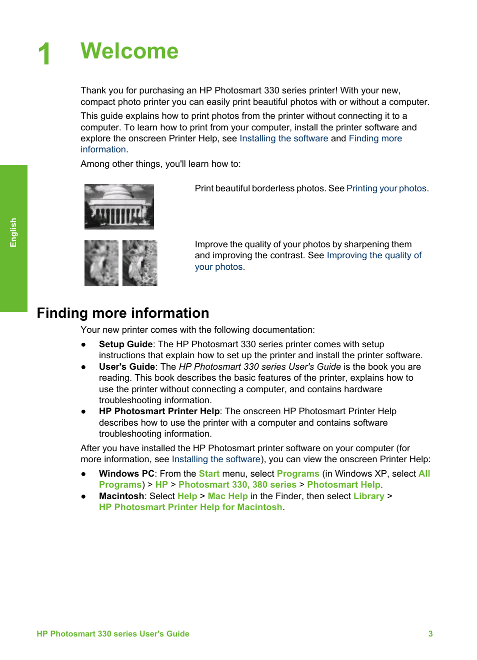 Welcome, Finding more information | HP 330 Series User Manual | Page 6 / 61